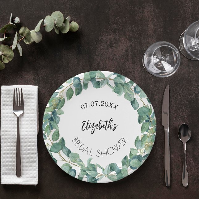 Bridal Shower eucalyptus greenery wreath Paper Plate (Creator Uploaded)
