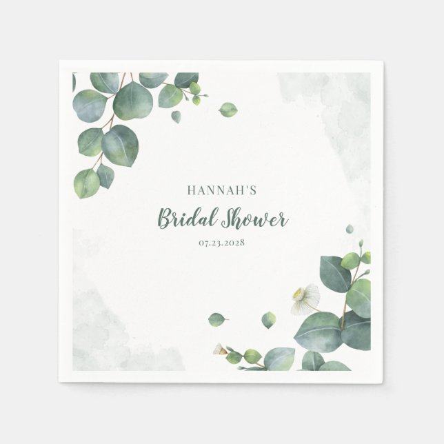 Bridal Shower Eucalyptus Script Watercolor Napkin (Front)