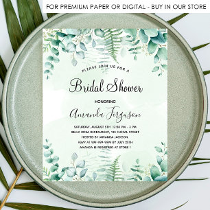 Bridal shower eucalyptus woodland invitation flyer
