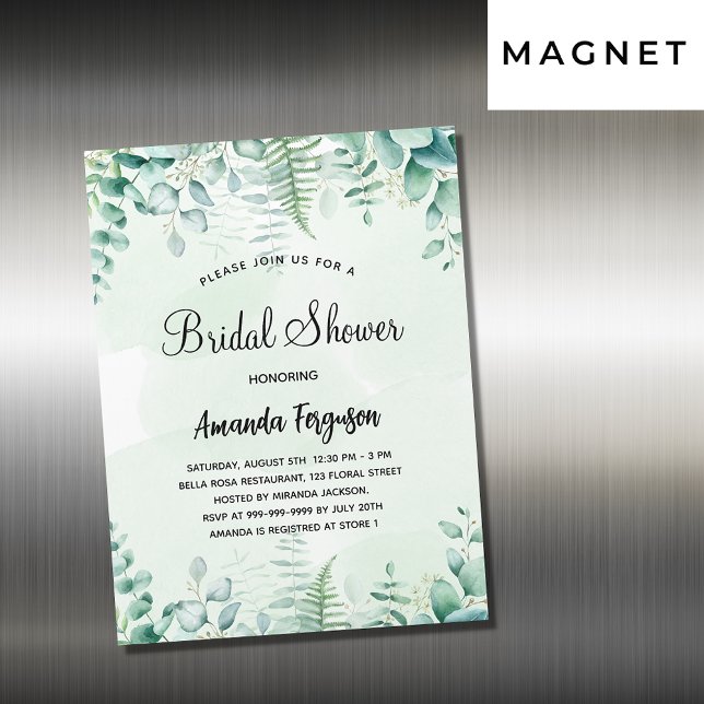 Bridal shower eucalyptus woodland luxury magnetic invitation (Creator Uploaded)