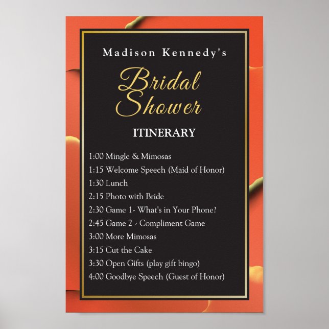 Bridal Shower Events ✨ Orange Gold Fun Custom Poster (Front)