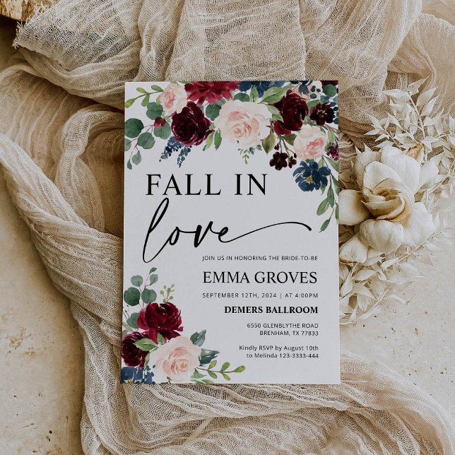 Bridal Shower Fall in Love Boho Burgundy Blush  Invitation (Creator Uploaded)