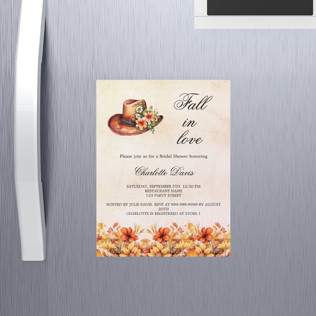 Bridal Shower fall in love florals cowgirl luxury Magnetic Invitation (Creator Uploaded)