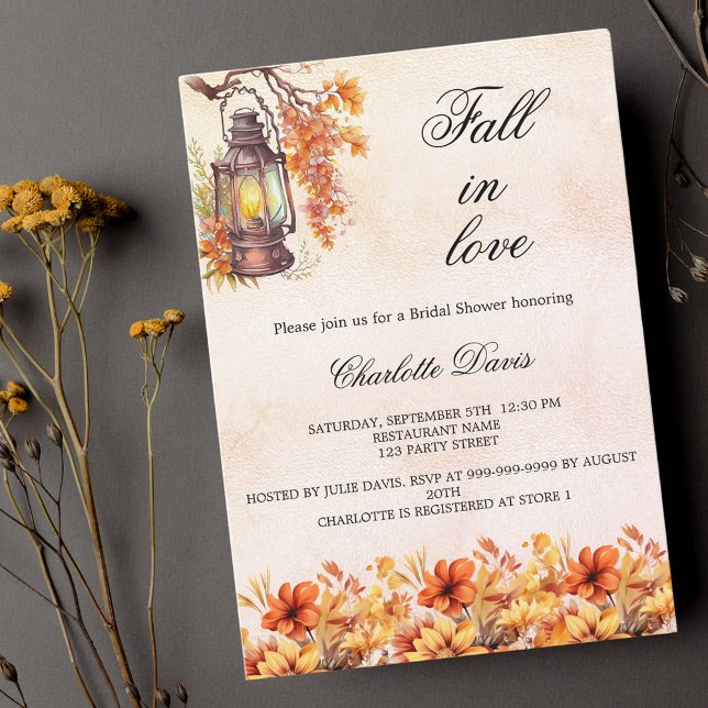 Bridal Shower fall in love florals orange Invitation Postcard (Creator Uploaded)