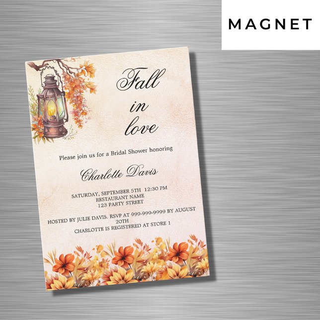 Bridal Shower fall in love florals orange luxury Magnetic Invitation (Creator Uploaded)