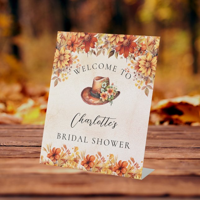 Bridal Shower fall orange florals cowgirl welcome Pedestal Sign (Creator Uploaded)