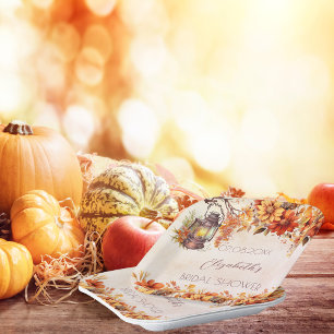 Bridal Shower fall orange florals rustic lamp Paper Plate