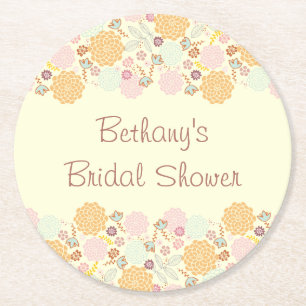 Bridal Shower Fancy Modern Floral Round Paper Coaster