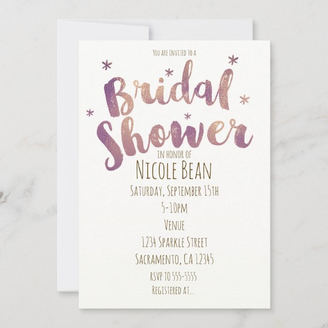 Bridal Shower Faux Gold Bronze Invitations (Front)