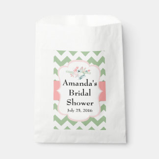 Bridal Shower Favour Bags, Green Chevron, Florals Favour Bag