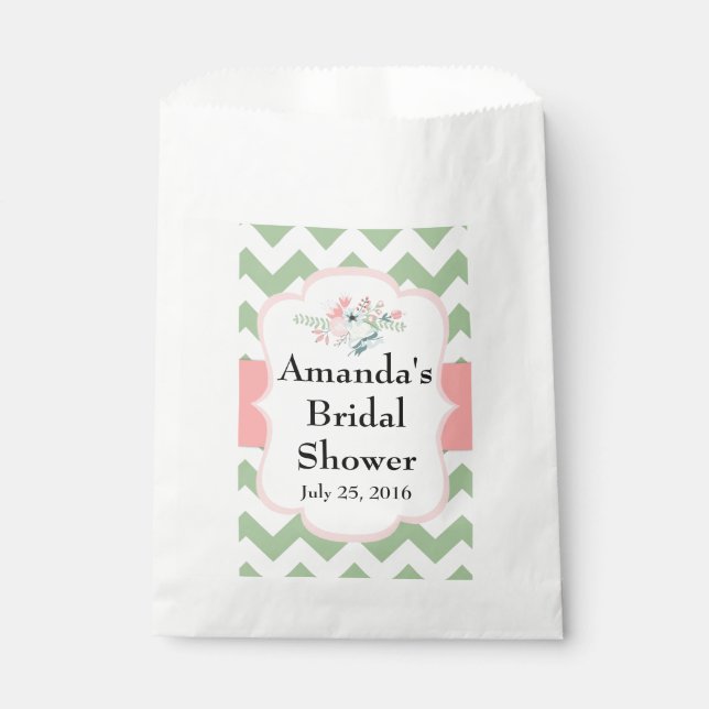 Bridal Shower Favour Bags, Green Chevron, Florals Favour Bag (Front)