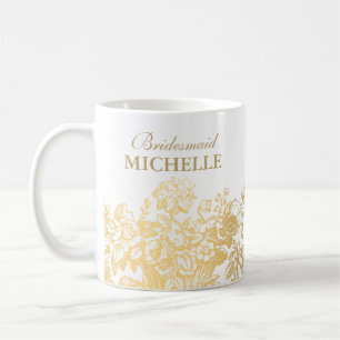 Bridal Shower Favour Floral Basket Gold Coffee Mug
