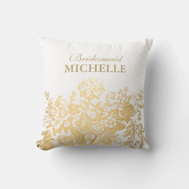 Bridal Shower Favour Floral Basket Gold Cushion (Front)
