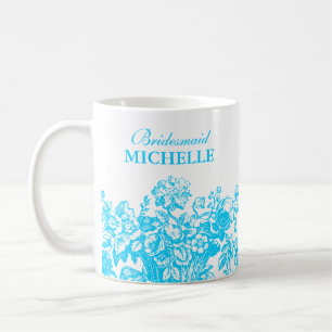 Bridal Shower Favour Floral Basket Turquoise Coffee Mug