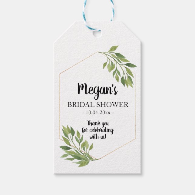 Bridal Shower Favour Gift Tag greenery botanical (Front)