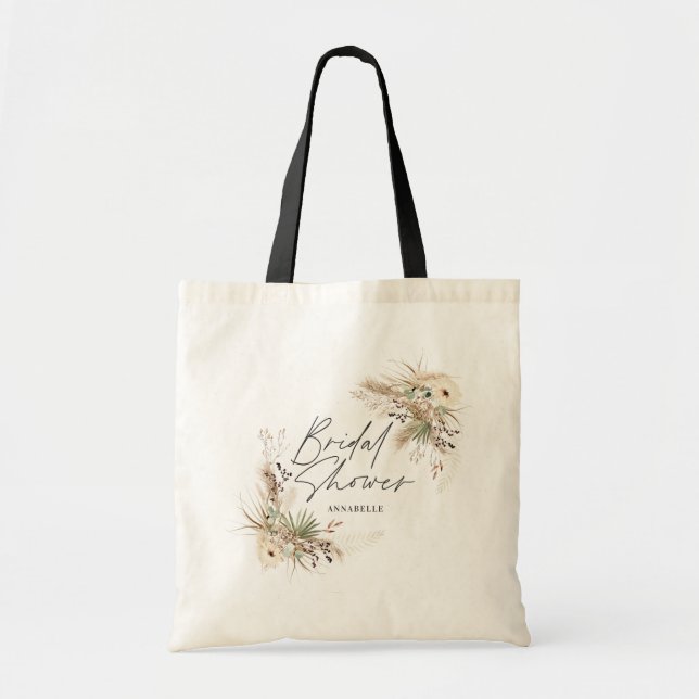 Bridal shower favour pampas eucalyptus elegant tote bag (Front)