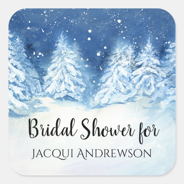 Bridal Shower Favour Seal Winter Snowy Forest Tree (Front)