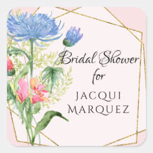 Bridal Shower Favour Seals Dusty Blue Pink Floral