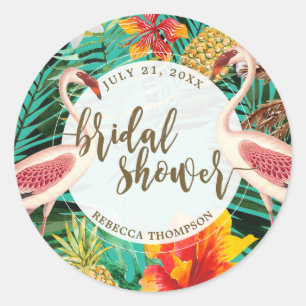bridal shower favour sticker tropical flamingo
