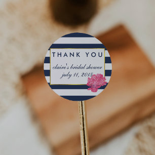 Bridal Shower Favour Stickers Navy Stripe & Peon