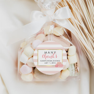 Bridal Shower Favour Stickers Pink Stripe & Peon