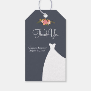 Bridal Shower Favour Tags, Gown & Floral, navy blu Gift Tags
