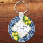 Bridal shower favours blue tiles lemon Amalfi Key Ring<br><div class="desc">Bridal shower favours blue tiles lemon Amalfi Positano themed bridal shower custom favours.</div>