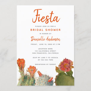 Bridal Shower Fiesta Cactus Flowers Watercolor Invitation