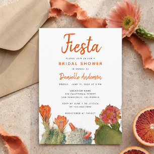 Bridal Shower Fiesta Cactus Flowers Watercolor Invitation