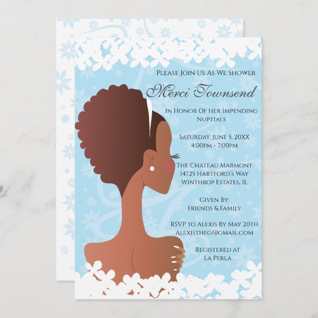 Bridal Shower Floral Blue Invitation (Front/Back)