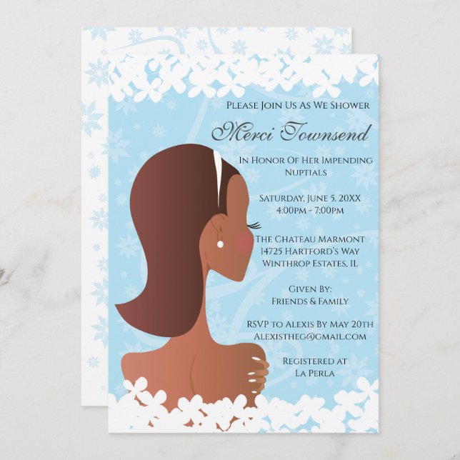 Bridal Shower Floral Blue Invitation (Front/Back)