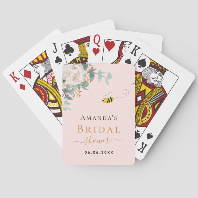 Bridal Shower floral eucalyptus bee rose gold pink Playing Cards (Back)