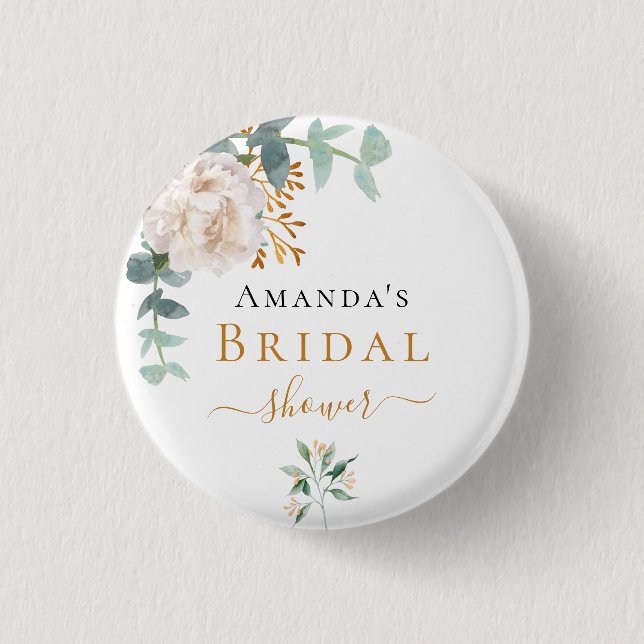 Bridal Shower floral eucalyptus greenery elegant 3 Cm Round Badge (Front)