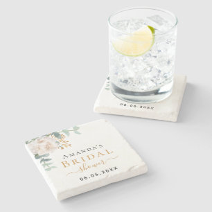 Bridal Shower floral eucalyptus greenery elegant Stone Coaster