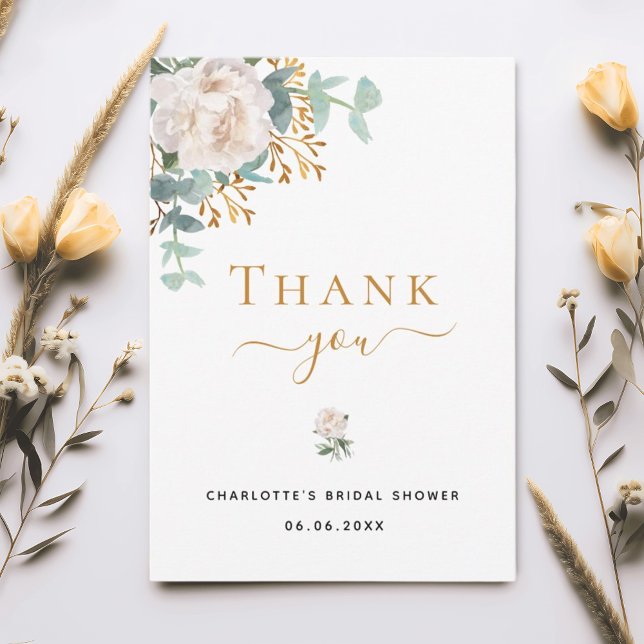 Bridal Shower floral eucalyptus greenery elegant Thank You Card (Creator Uploaded)