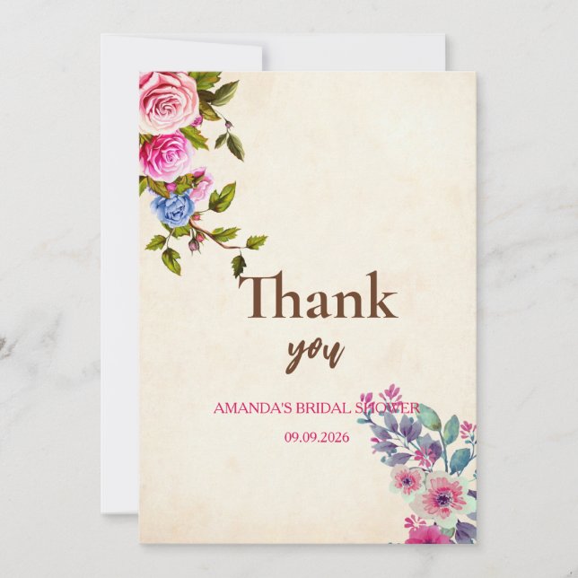 Bridal Shower floral eucalyptus rose gold pink  Thank You Card (Front)