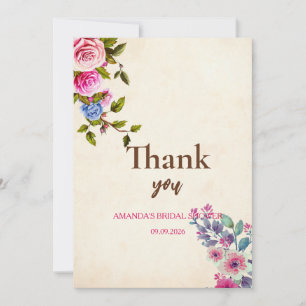 Bridal Shower floral eucalyptus rose gold pink Thank You Card