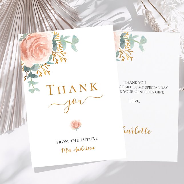 Bridal Shower floral eucalyptus rose gold pink Thank You Card (Creator Uploaded)