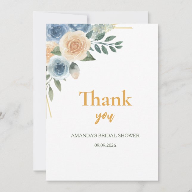 Bridal Shower floral eucalyptus rose gold pink  Thank You Card (Front)