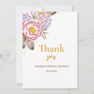 Bridal Shower floral eucalyptus rose gold pink  Thank You Card