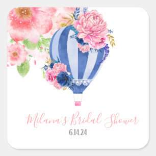 Bridal Shower Floral Hot Air Balloon Square Sticker