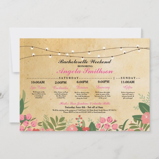 Bridal Shower Floral Itinerary Bachelorette Invite (Front)
