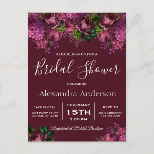 Bridal Shower Floral Marsala Burgundy Invitation Postcard