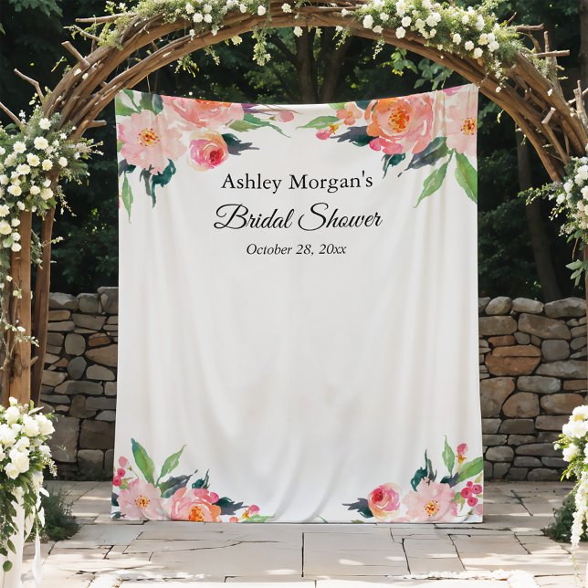 Bridal Shower Floral Photo Booth Backdrop Tapestry (Creator Uploaded)