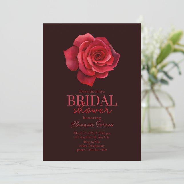 Bridal Shower Floral red Rose Elegant Bridal Showe Invitation (Standing Front)