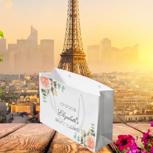Bridal Shower floral rose gold blush eucalyptus  Large Gift Bag