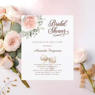 Bridal Shower floral rose gold bow invitation