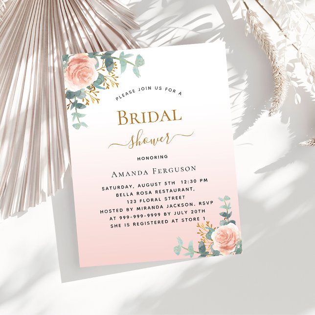 Bridal Shower floral rose gold budget invitation Flyer (Creator Uploaded)