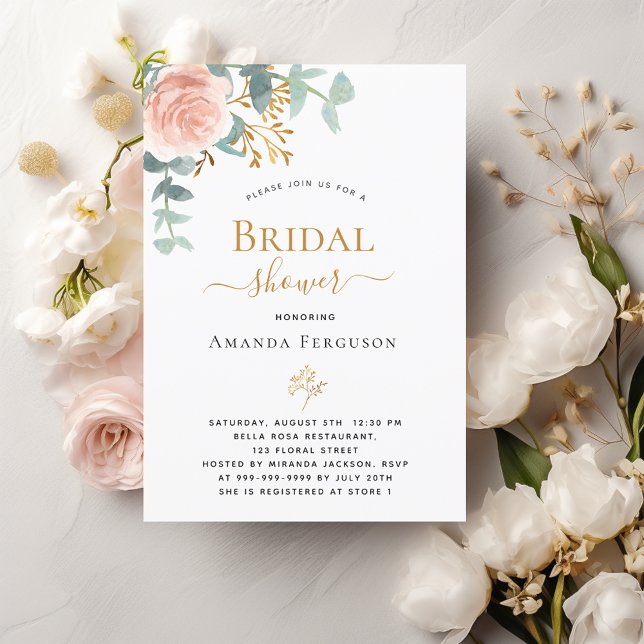 Bridal Shower floral rose gold eucalyptus greenery Invitation (Creator Uploaded)