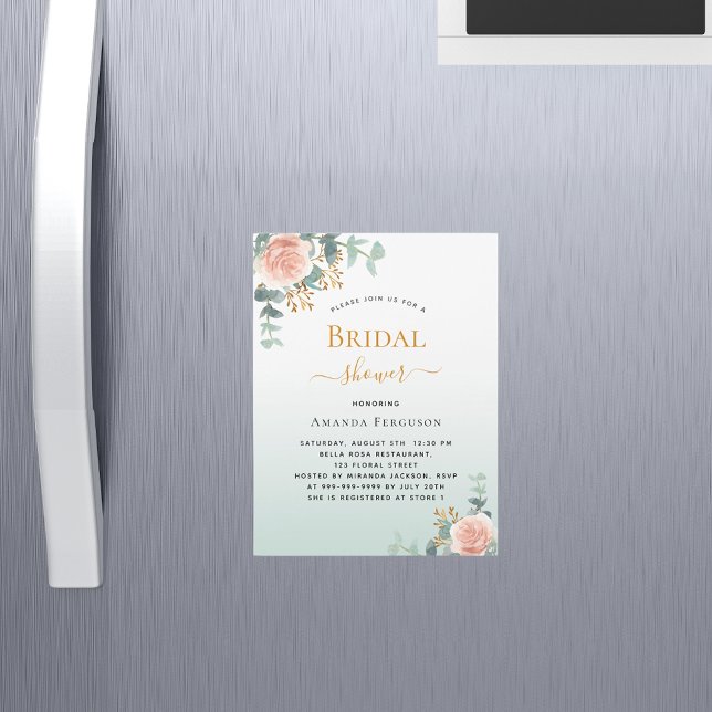 Bridal Shower floral rose gold greenery luxury Magnetic Invitation (Creator Uploaded)